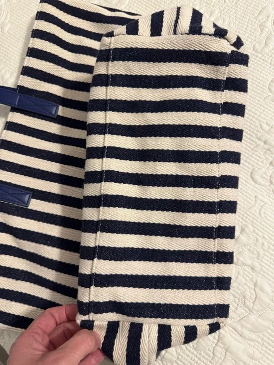 Barnes & Noble Striped Canvas Tote Bag - Navy & Cream Coastal Book Tote - Picture 3 of 8